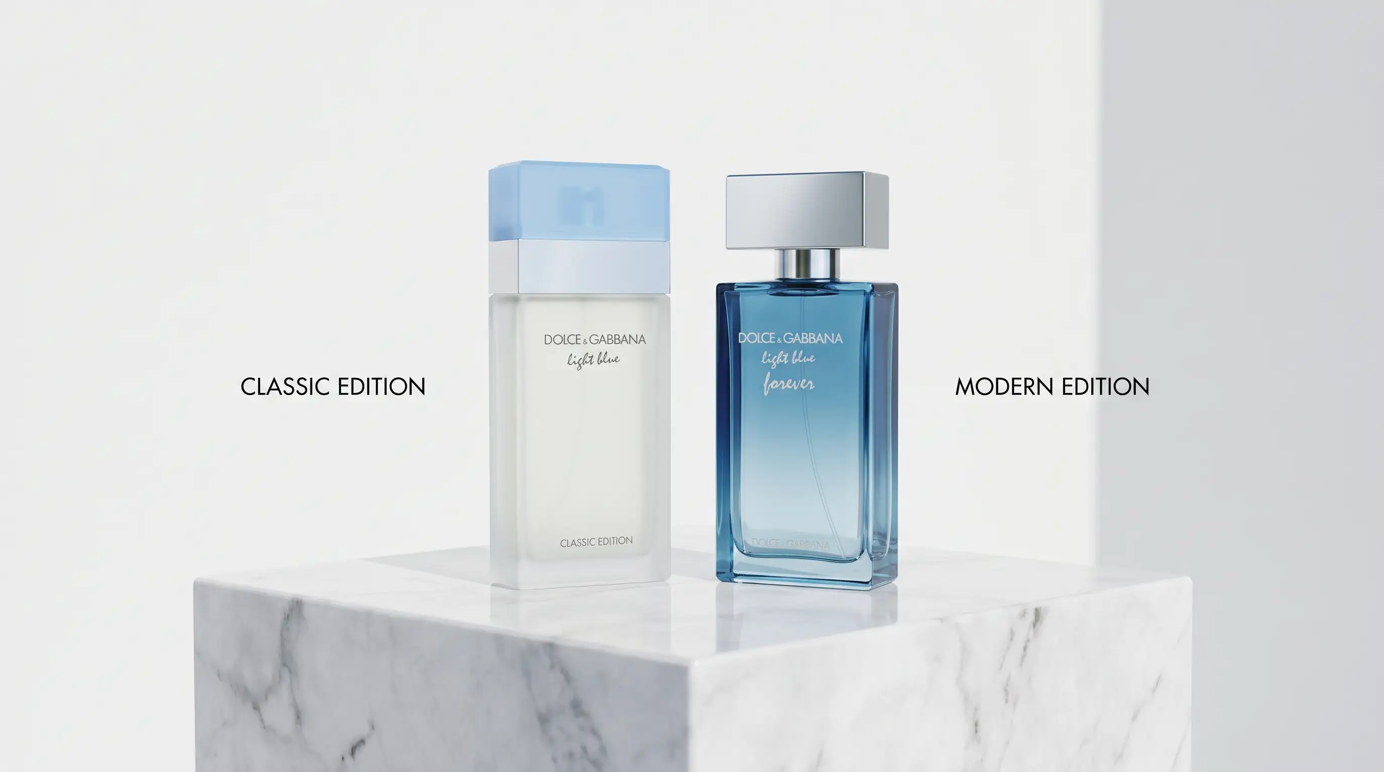 Comparison between original and newer Dolce & Gabbana Light Blue perfume bottles