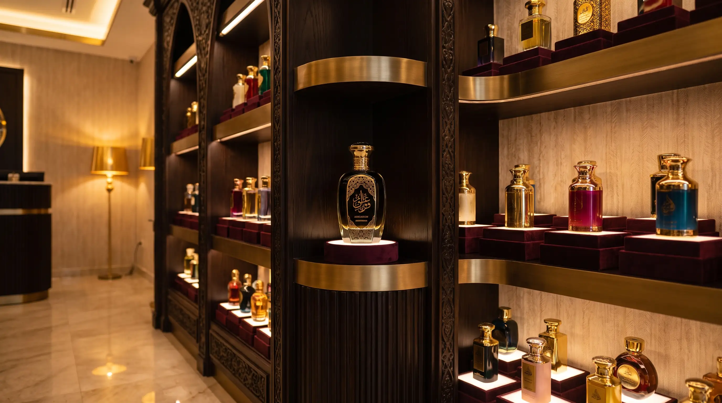 Sapil Dapper perfume displayed among premium Gulf fragrance brands in a luxury boutique