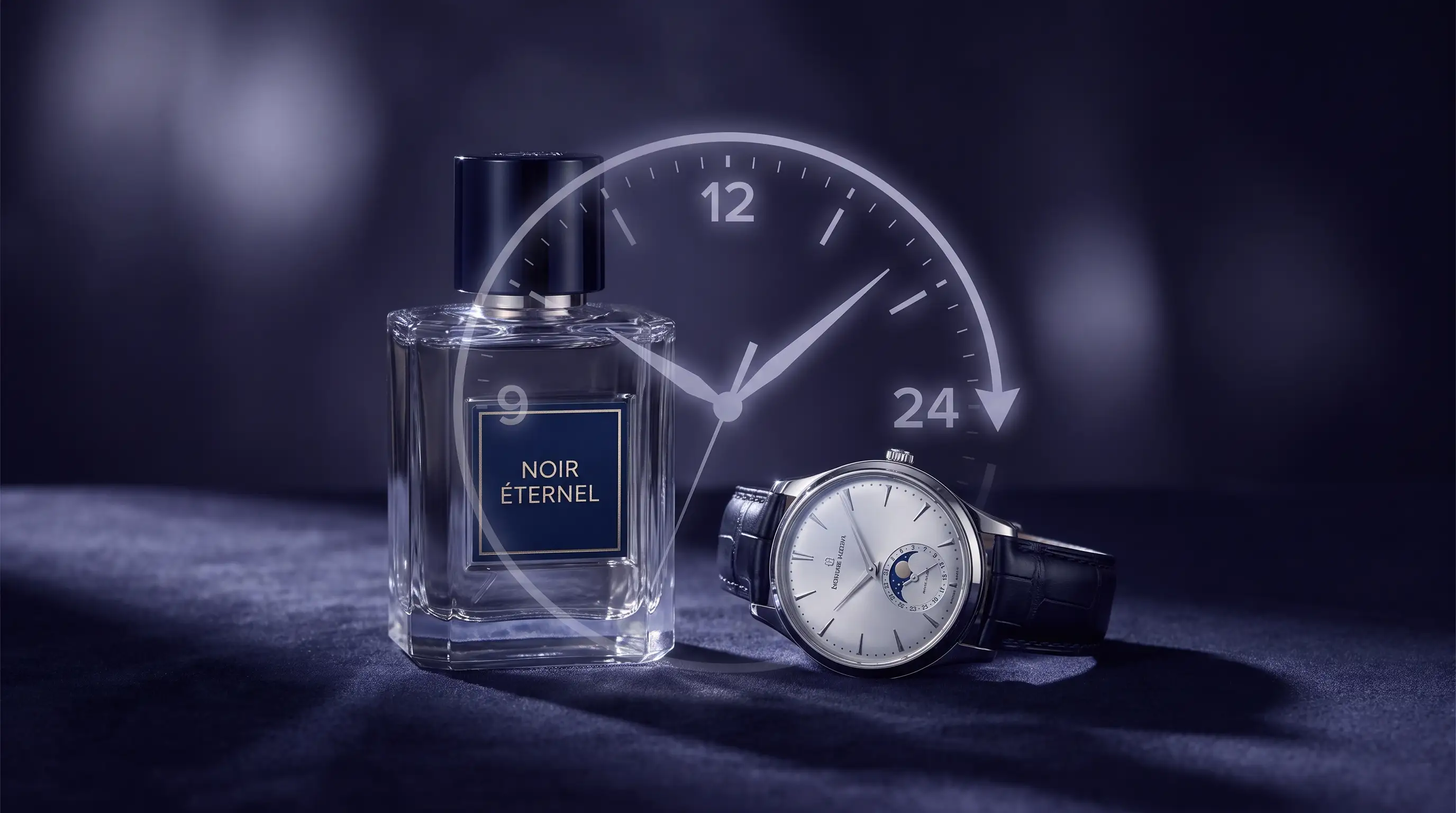 Illustration representing the long-lasting performance of Rasasi Hawas perfume.