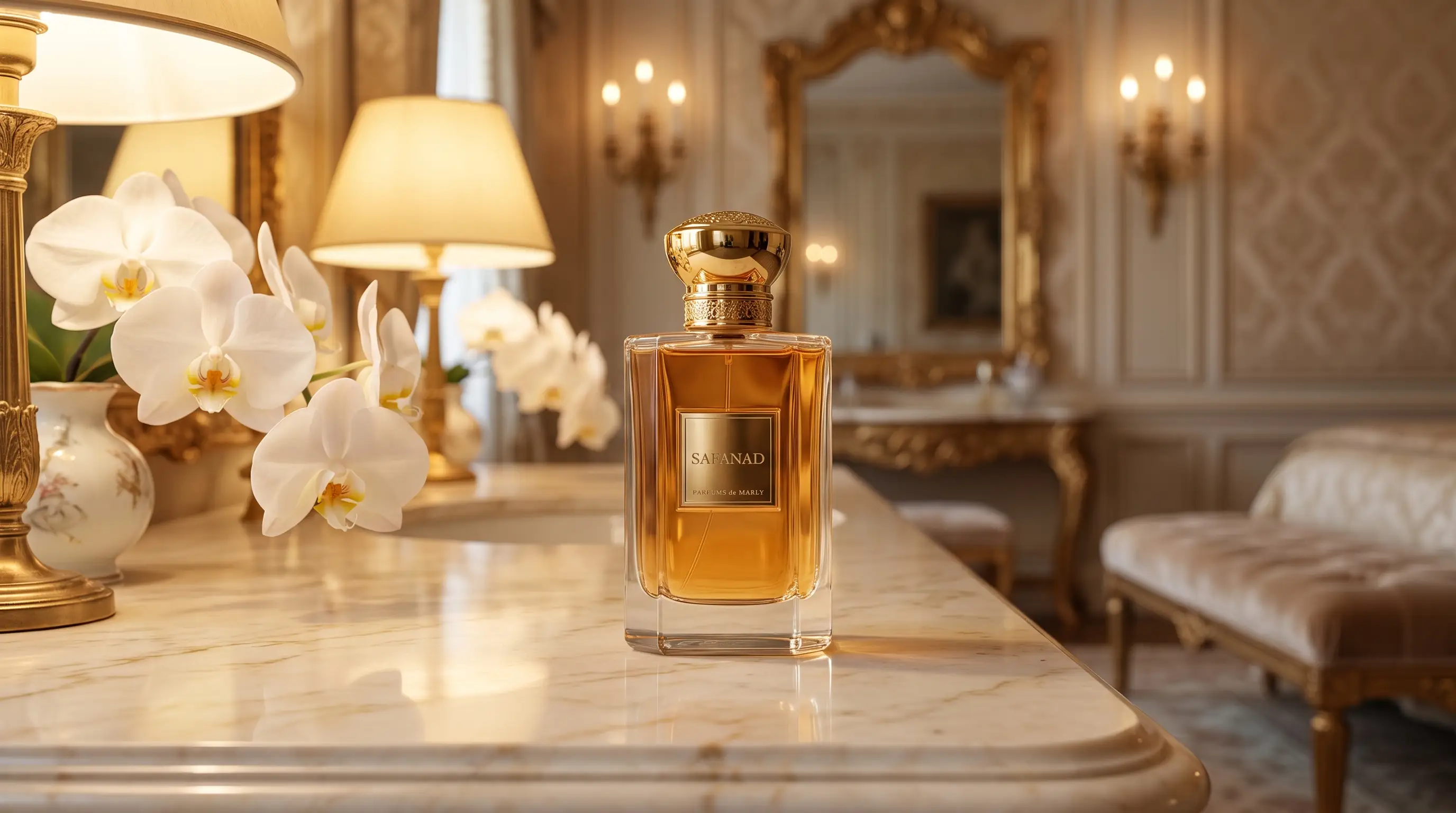 Fragrance notes of Parfums de Marly Safanad including orange blossom, iris and vanilla